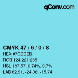 カラーコード: CMYK 47 / 6 / 0 / 8 | qconv.com