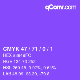 Color code: CMYK 47 / 71 / 0 / 1 | qconv.com