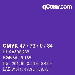 Color code: CMYK 47 / 73 / 0 / 34 | qconv.com