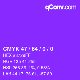 Color code: CMYK 47 / 84 / 0 / 0 | qconv.com
