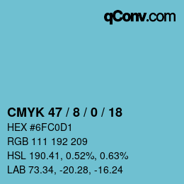 カラーコード: CMYK 47 / 8 / 0 / 18 | qconv.com