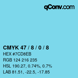 カラーコード: CMYK 47 / 8 / 0 / 8 | qconv.com