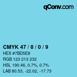 カラーコード: CMYK 47 / 8 / 0 / 9 | qconv.com