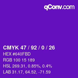 カラーコード: CMYK 47 / 92 / 0 / 26 | qconv.com