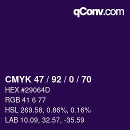 カラーコード: CMYK 47 / 92 / 0 / 70 | qconv.com