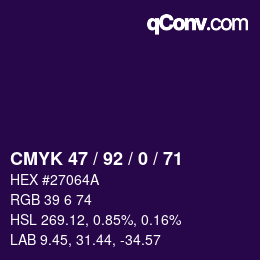 カラーコード: CMYK 47 / 92 / 0 / 71 | qconv.com