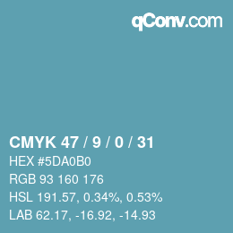 カラーコード: CMYK 47 / 9 / 0 / 31 | qconv.com