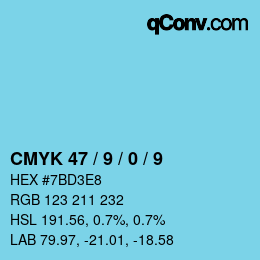 Color code: CMYK 47 / 9 / 0 / 9 | qconv.com