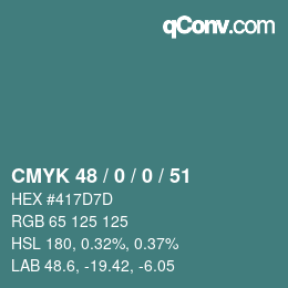 Color code: CMYK 48 / 0 / 0 / 51 | qconv.com
