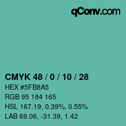 Color code: CMYK 48 / 0 / 10 / 28 | qconv.com