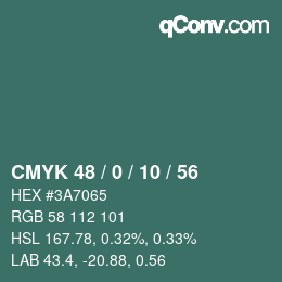 カラーコード: CMYK 48 / 0 / 10 / 56 | qconv.com