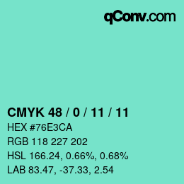 カラーコード: CMYK 48 / 0 / 11 / 11 | qconv.com
