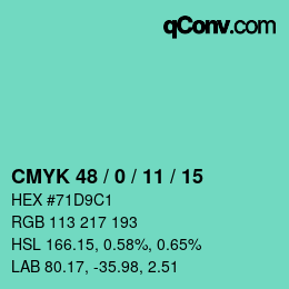 颜色代码: CMYK 48 / 0 / 11 / 15 | qconv.com