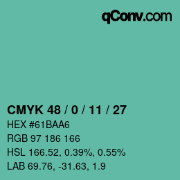 カラーコード: CMYK 48 / 0 / 11 / 27 | qconv.com