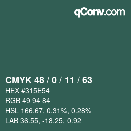 Código de color: CMYK 48 / 0 / 11 / 63 | qconv.com