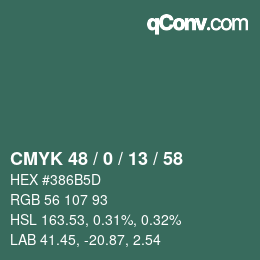 颜色代码: CMYK 48 / 0 / 13 / 58 | qconv.com