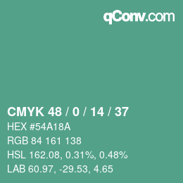 颜色代码: CMYK 48 / 0 / 14 / 37 | qconv.com