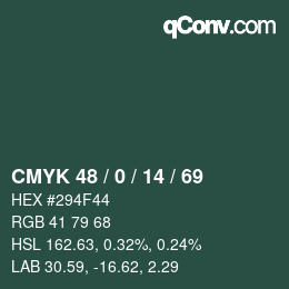 Color code: CMYK 48 / 0 / 14 / 69 | qconv.com