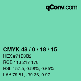 Color code: CMYK 48 / 0 / 18 / 15 | qconv.com