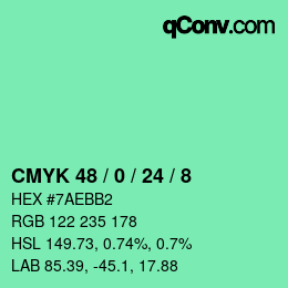 カラーコード: CMYK 48 / 0 / 24 / 8 | qconv.com