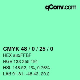 カラーコード: CMYK 48 / 0 / 25 / 0 | qconv.com