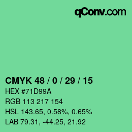 カラーコード: CMYK 48 / 0 / 29 / 15 | qconv.com