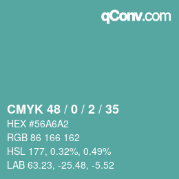 颜色代码: CMYK 48 / 0 / 2 / 35 | qconv.com