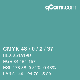 Color code: CMYK 48 / 0 / 2 / 37 | qconv.com