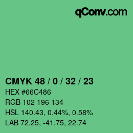 カラーコード: CMYK 48 / 0 / 32 / 23 | qconv.com