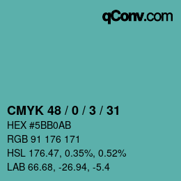Color code: CMYK 48 / 0 / 3 / 31 | qconv.com