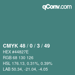 颜色代码: CMYK 48 / 0 / 3 / 49 | qconv.com