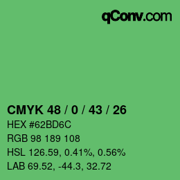 颜色代码: CMYK 48 / 0 / 43 / 26 | qconv.com