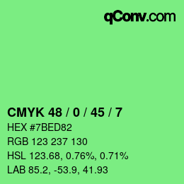 Color code: CMYK 48 / 0 / 45 / 7 | qconv.com