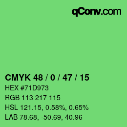 Color code: CMYK 48 / 0 / 47 / 15 | qconv.com