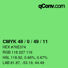 颜色代码: CMYK 48 / 0 / 49 / 11 | qconv.com