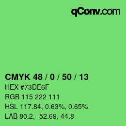 カラーコード: CMYK 48 / 0 / 50 / 13 | qconv.com