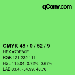 カラーコード: CMYK 48 / 0 / 52 / 9 | qconv.com