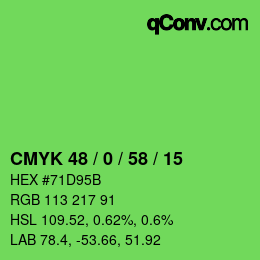 カラーコード: CMYK 48 / 0 / 58 / 15 | qconv.com