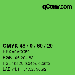 カラーコード: CMYK 48 / 0 / 60 / 20 | qconv.com