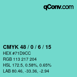 颜色代码: CMYK 48 / 0 / 6 / 15 | qconv.com
