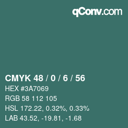 Farbcode: CMYK 48 / 0 / 6 / 56 | qconv.com