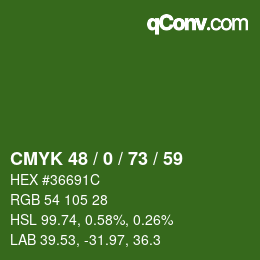 Farbcode: CMYK 48 / 0 / 73 / 59 | qconv.com