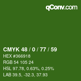 颜色代码: CMYK 48 / 0 / 77 / 59 | qconv.com