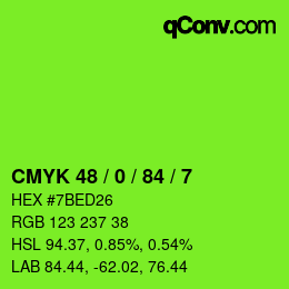 Farbcode: CMYK 48 / 0 / 84 / 7 | qconv.com