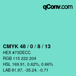カラーコード: CMYK 48 / 0 / 8 / 13 | qconv.com