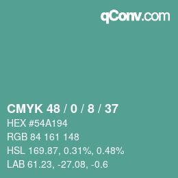 Color code: CMYK 48 / 0 / 8 / 37 | qconv.com