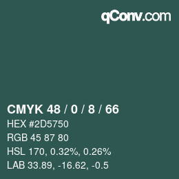 カラーコード: CMYK 48 / 0 / 8 / 66 | qconv.com