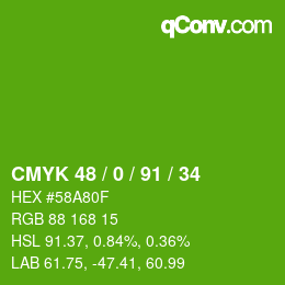 Color code: CMYK 48 / 0 / 91 / 34 | qconv.com