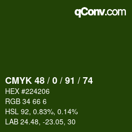 Farbcode: CMYK 48 / 0 / 91 / 74 | qconv.com