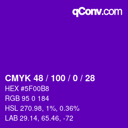 颜色代码: CMYK 48 / 100 / 0 / 28 | qconv.com